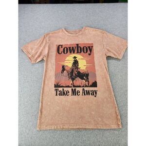 Lotus Fashion Womens Small Mineral Wash Cowboy Take Me Away Western Wear T-shirt